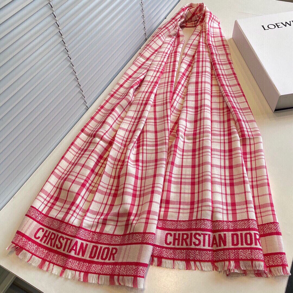 DIOR SCARF 200 CM IN PUNCH PINK CASHMERE AND SILK 418335