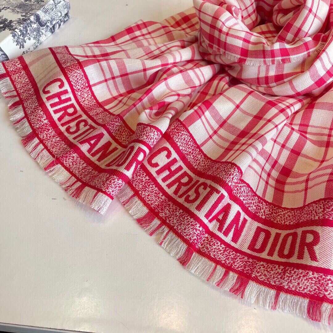DIOR SCARF 200 CM IN PUNCH PINK CASHMERE AND SILK 418335