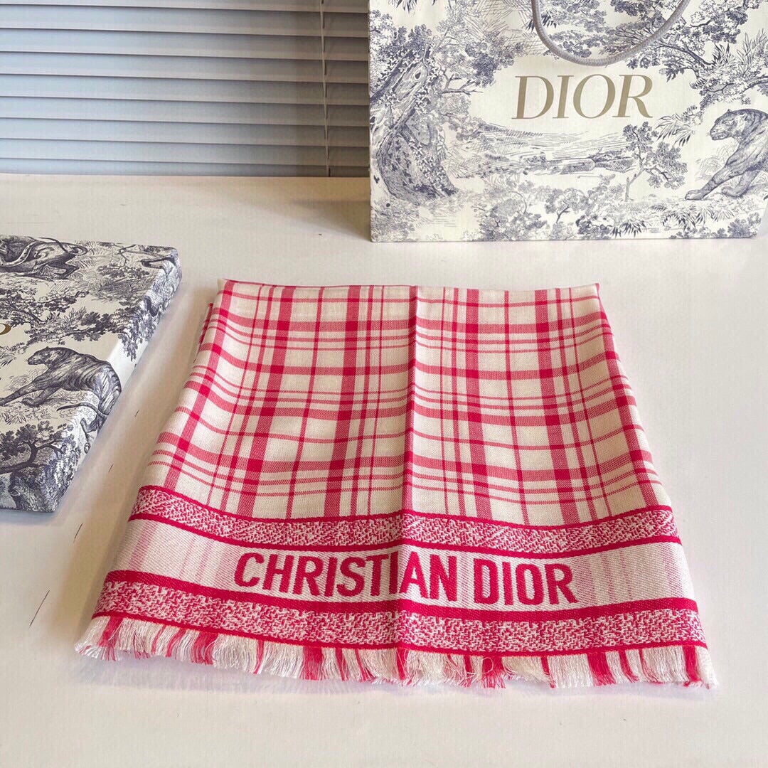 DIOR SCARF 200 CM IN PUNCH PINK CASHMERE AND SILK 418335