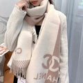 CHANEL SCARF 184 CM IN ROSY BROWN MIX WHITE MERINO WOOL 393119