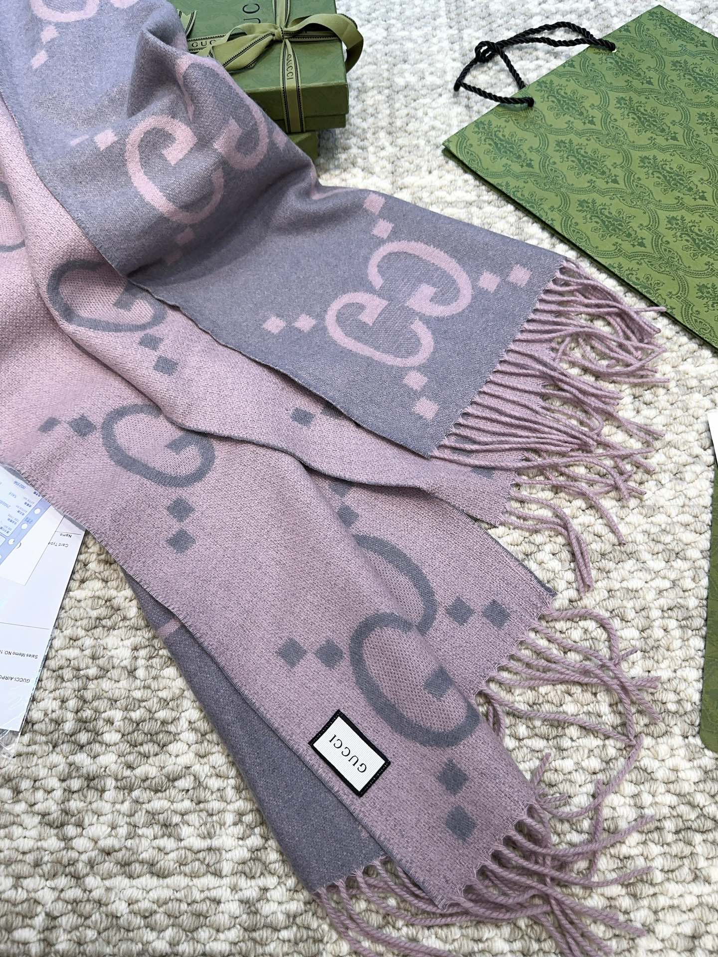 GUCCI SCARF 200 CM IN LIGHT PINK MIX GRAY CASHMERE 396379