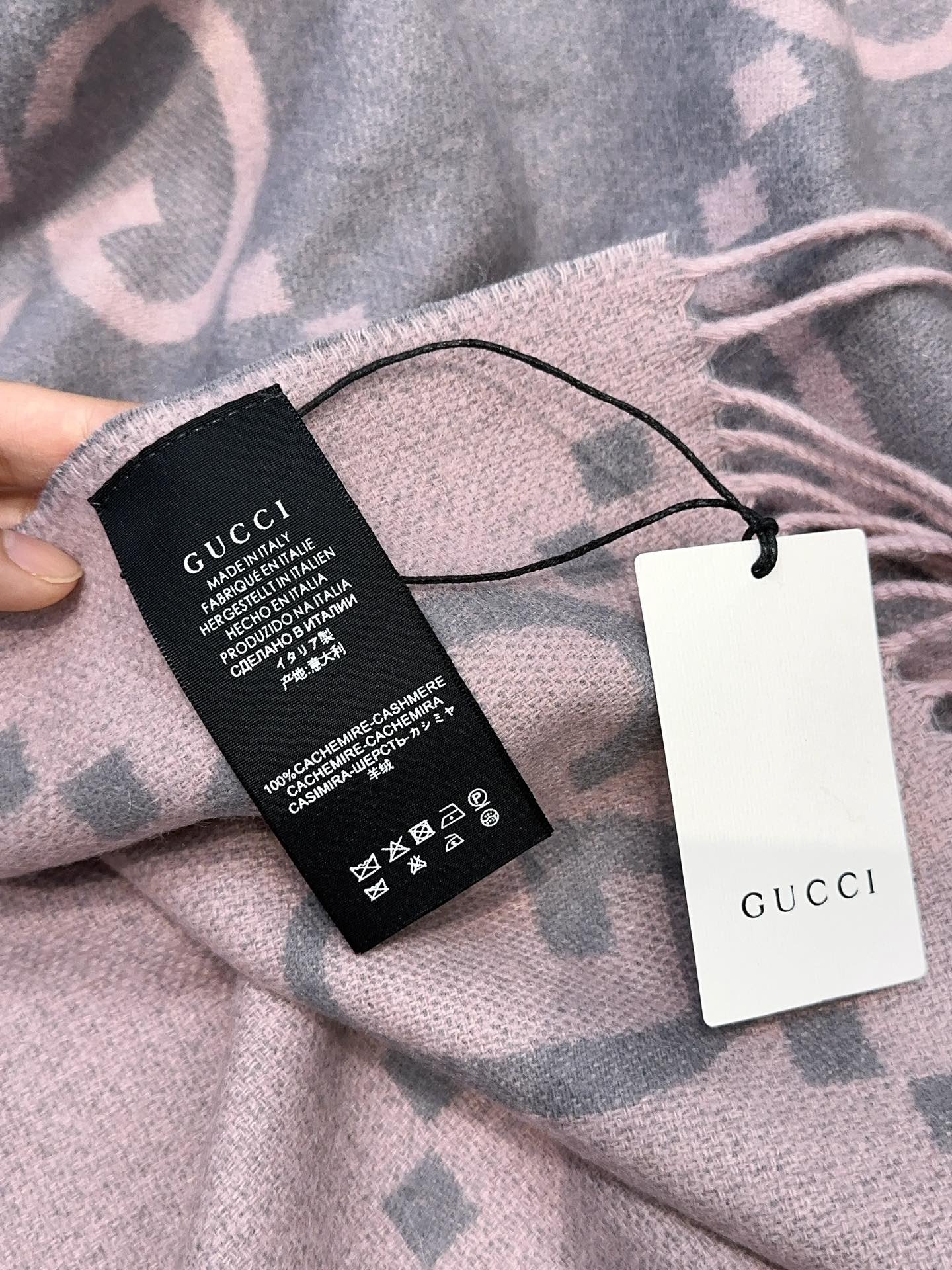 GUCCI SCARF 200 CM IN LIGHT PINK MIX GRAY CASHMERE 396379