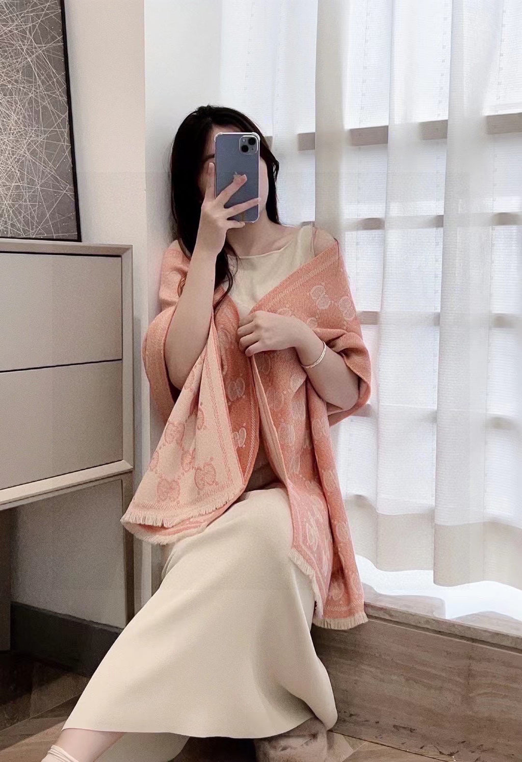 GUCCI SCARF 195 CM IN MELON ORANGE WOOL  399810