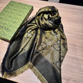 GUCCI JACQUARD SILK WOOL SHAWL 140 CM ANTIQUE GOLD 401258