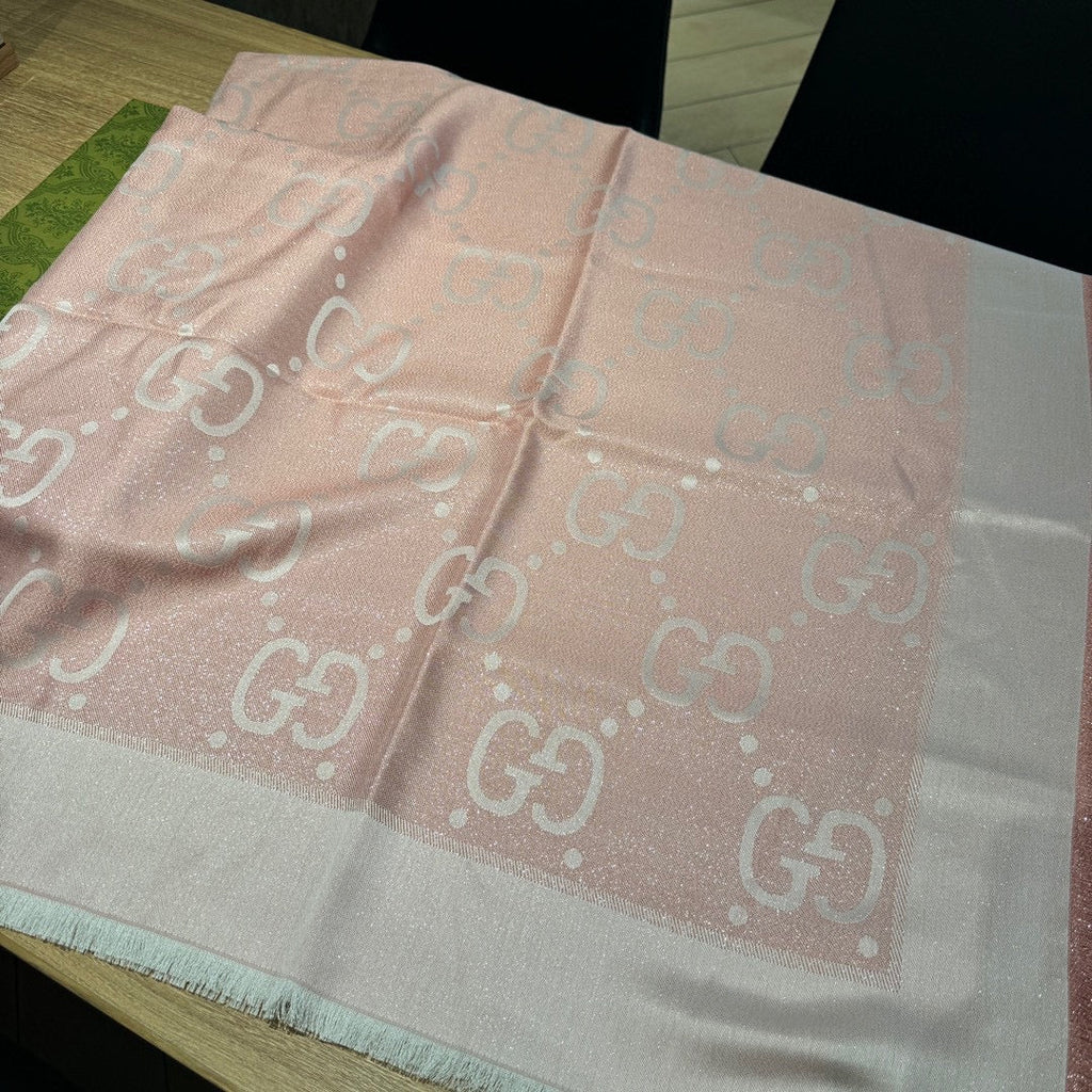 GUCCI JACQUARD SILK WOOL SHAWL 140 CM BISQUE BEIGE 401261