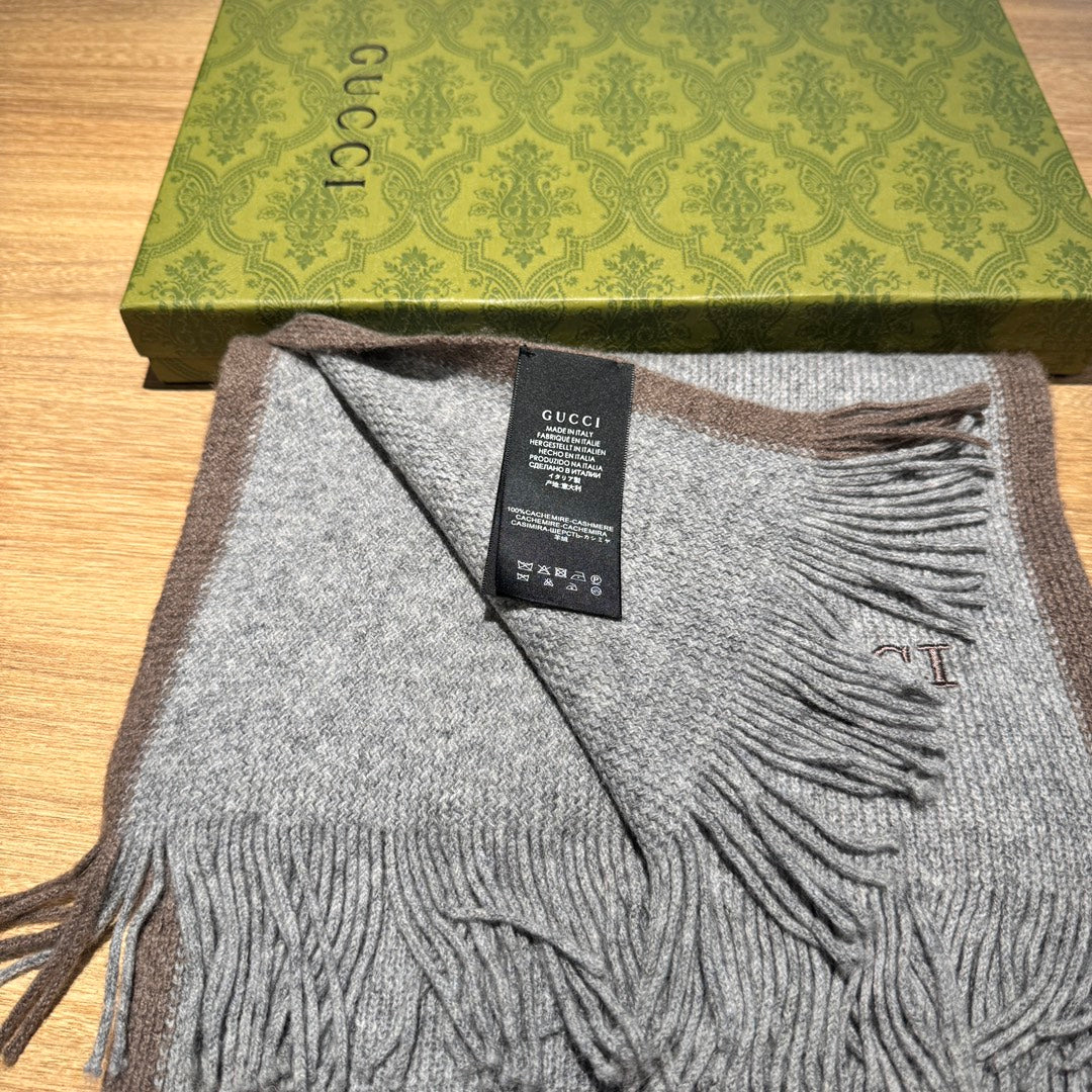 GUCCI SCARF 180 CM IN SMOKE GRAY MIX BROWN WOOL 403966
