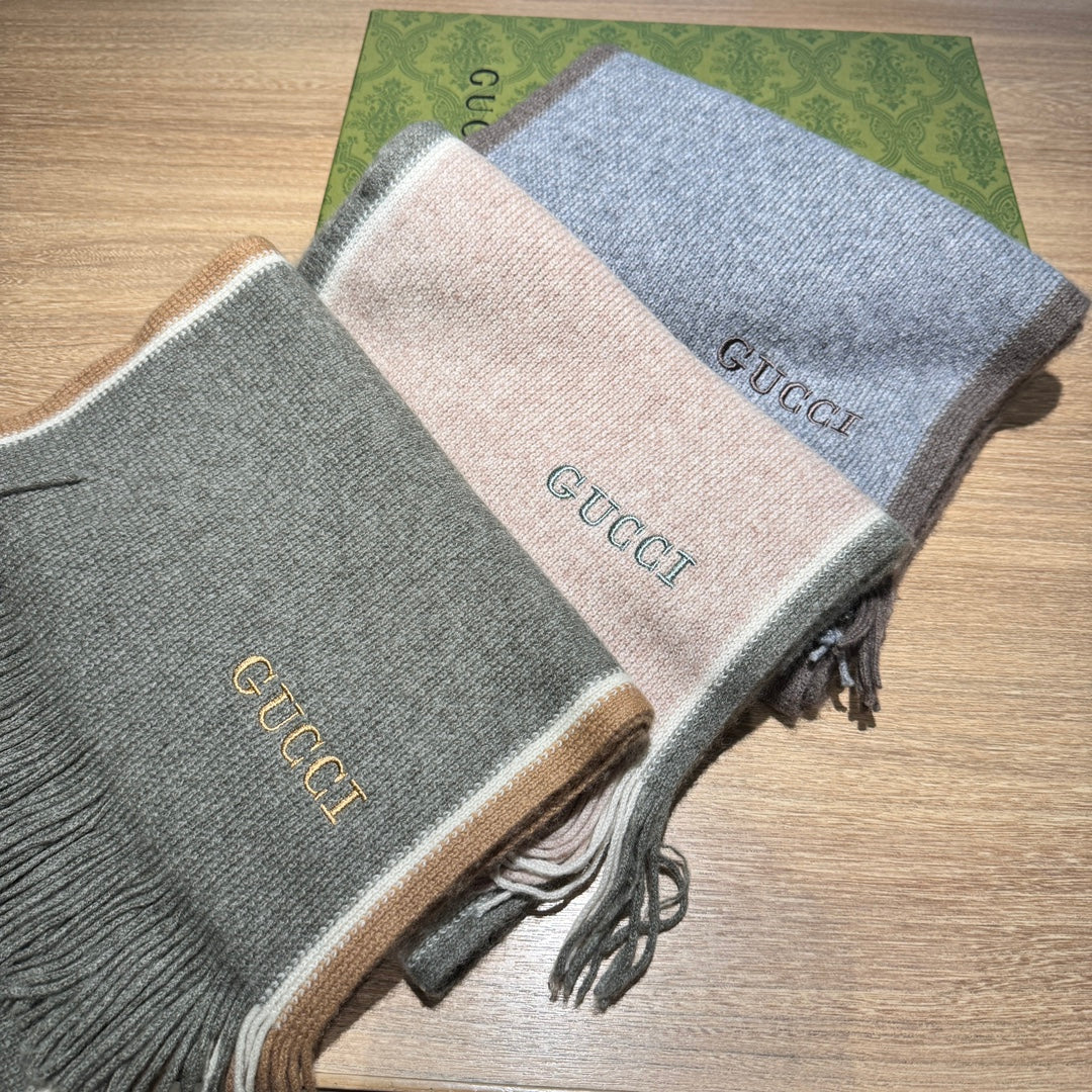 GUCCI SCARF 180 CM IN PALE PINK MIX GRAY WOOL 403967