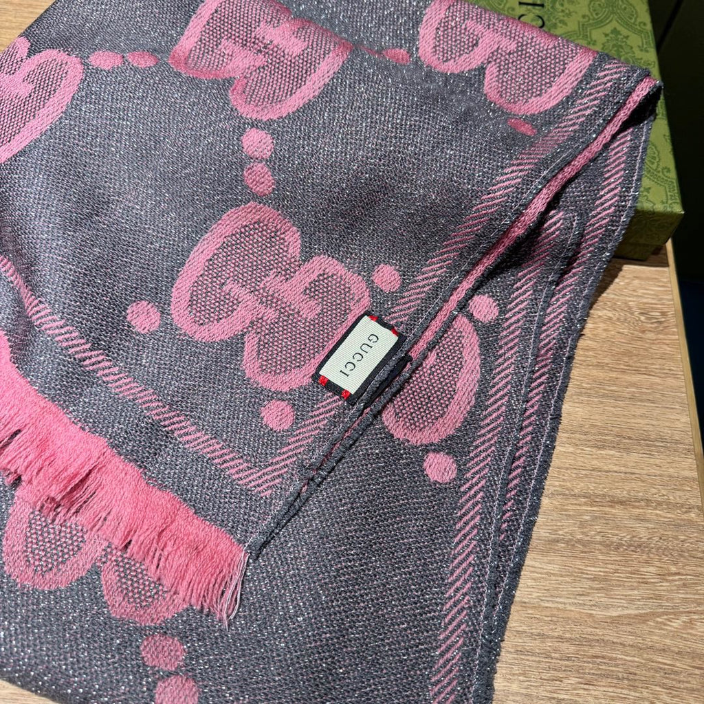 GUCCI SCARF 195 CM IN DARK PINK  WOOL LAMÉ JACQUARD 403976
