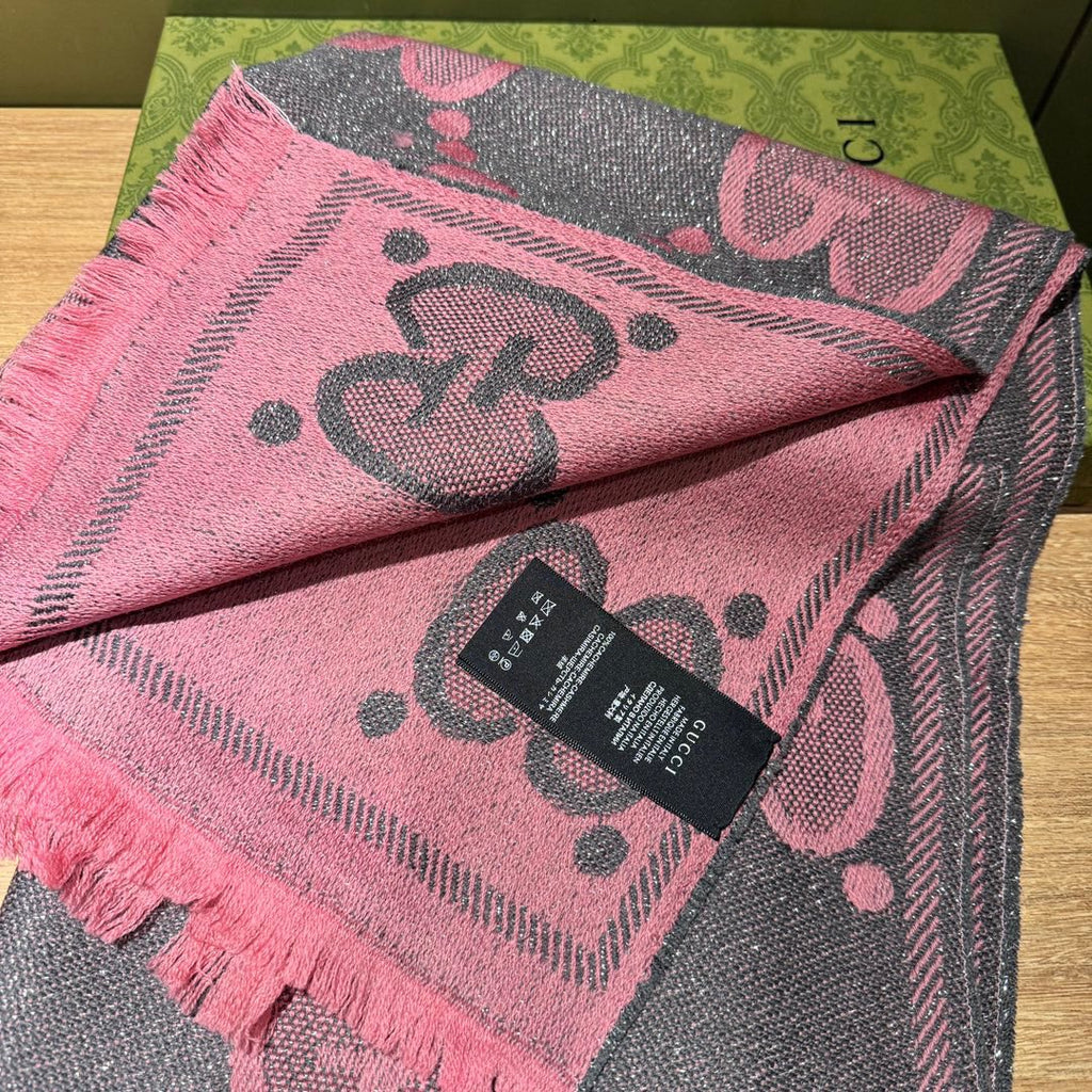 GUCCI SCARF 195 CM IN DARK PINK  WOOL LAMÉ JACQUARD 403976
