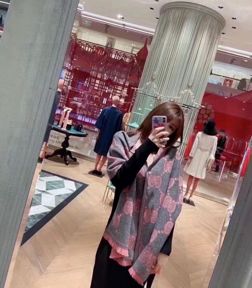 GUCCI SCARF 195 CM IN DARK PINK  WOOL LAMÉ JACQUARD 403976