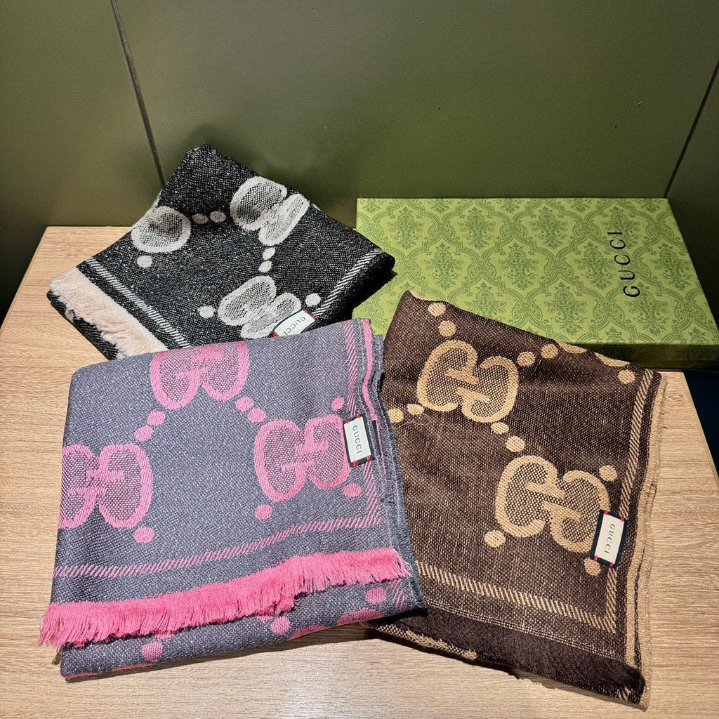 GUCCI SCARF 195 CM IN BLACK AND LIGHT GRAY  WOOL LAMÉ JACQUARD 403977
