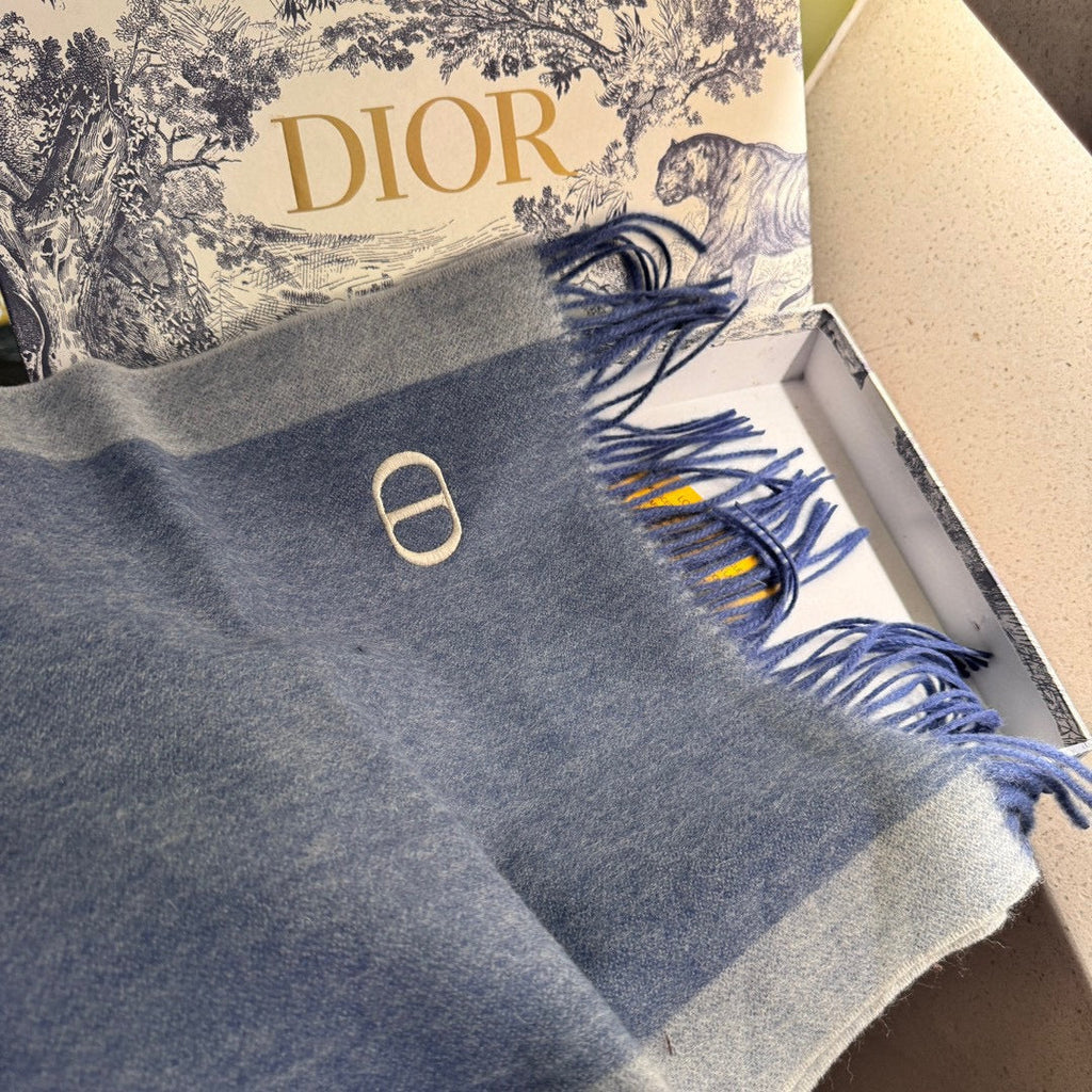DIOR SCARF 180 CM IN PACIFIC BLUE CASHMERE AND WOOL 408837