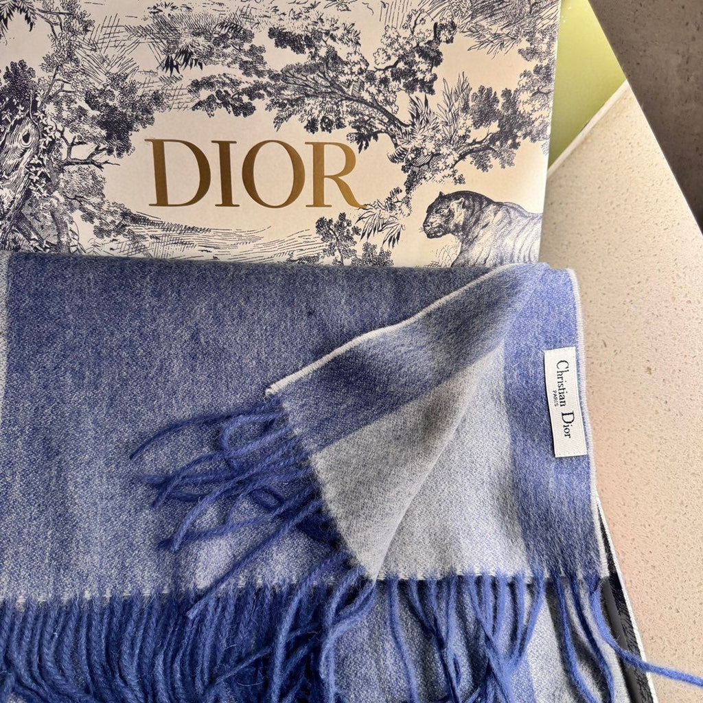 DIOR SCARF 180 CM IN PACIFIC BLUE CASHMERE AND WOOL 408837