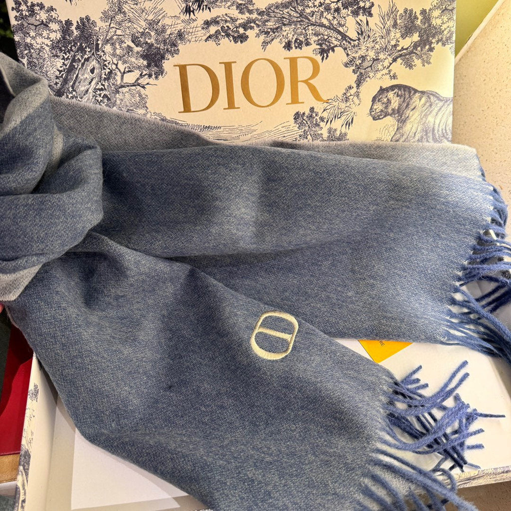 DIOR SCARF 180 CM IN PACIFIC BLUE CASHMERE AND WOOL 408837