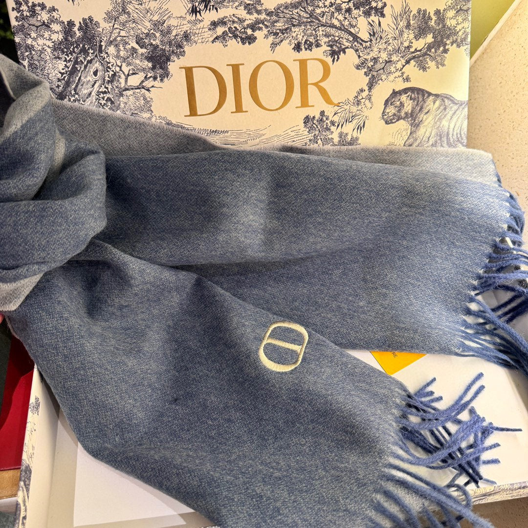 DIOR SCARF 180 CM IN PACIFIC BLUE CASHMERE AND WOOL 408837