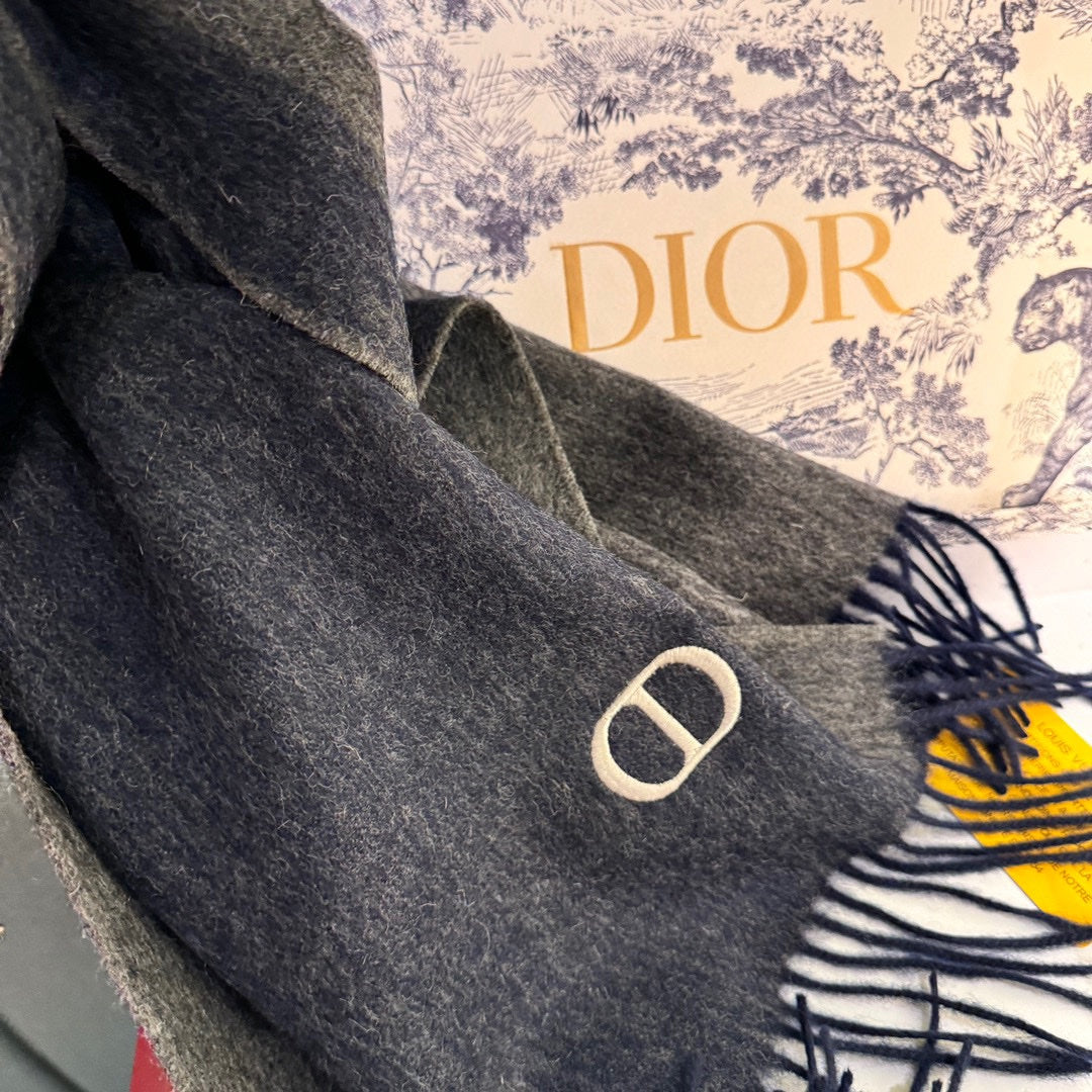 DIOR SCARF 180 CM IN NAVY BLUE CASHMERE AND WOOL 408839