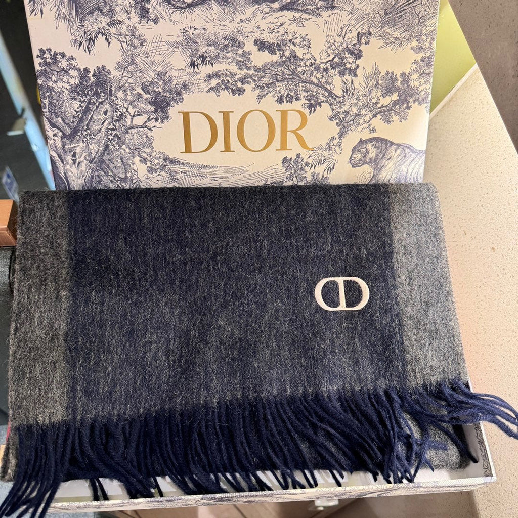DIOR SCARF 180 CM IN NAVY BLUE CASHMERE AND WOOL 408839
