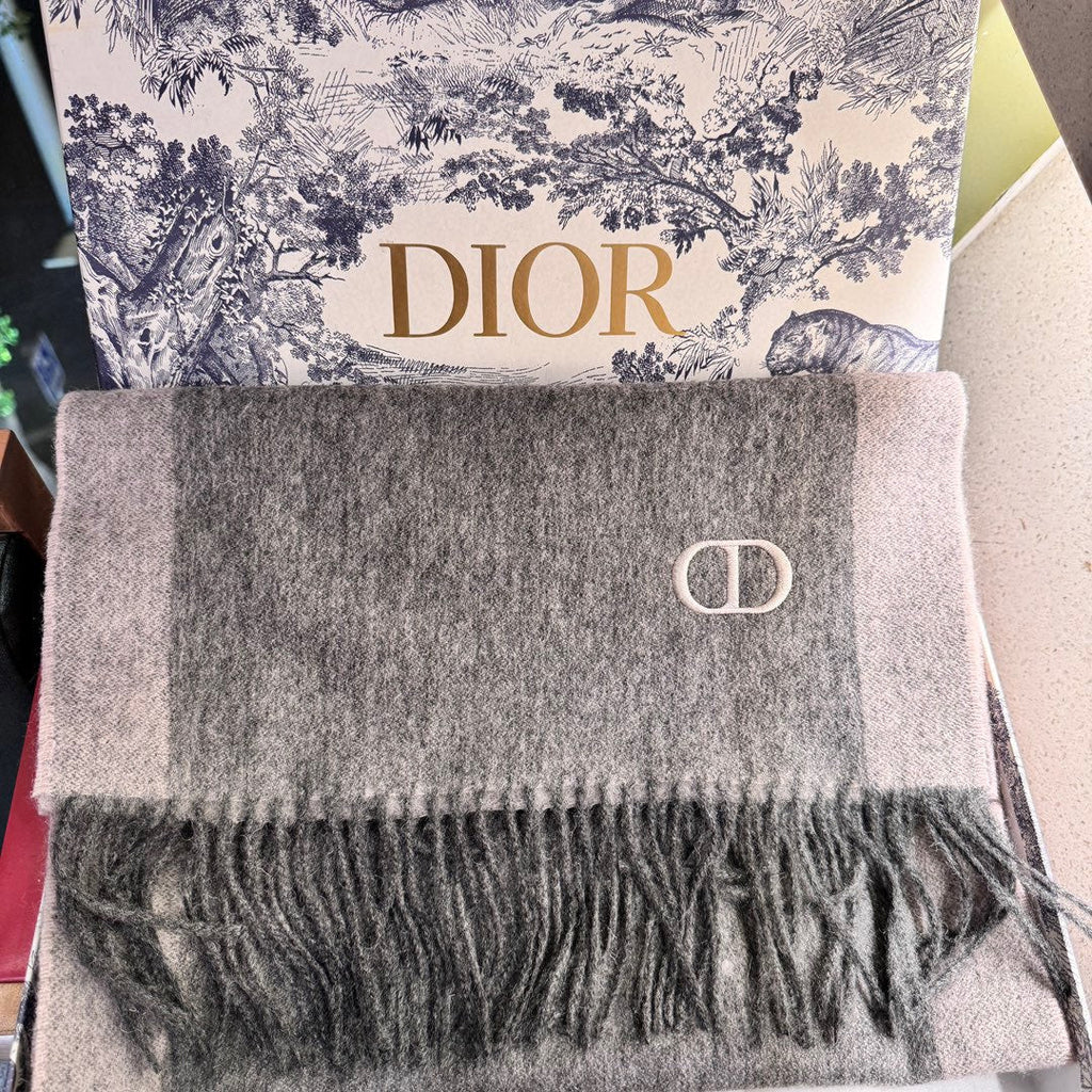 DIOR SCARF 180 CM IN MOUSE GRAY CASHMERE AND WOOL 408840