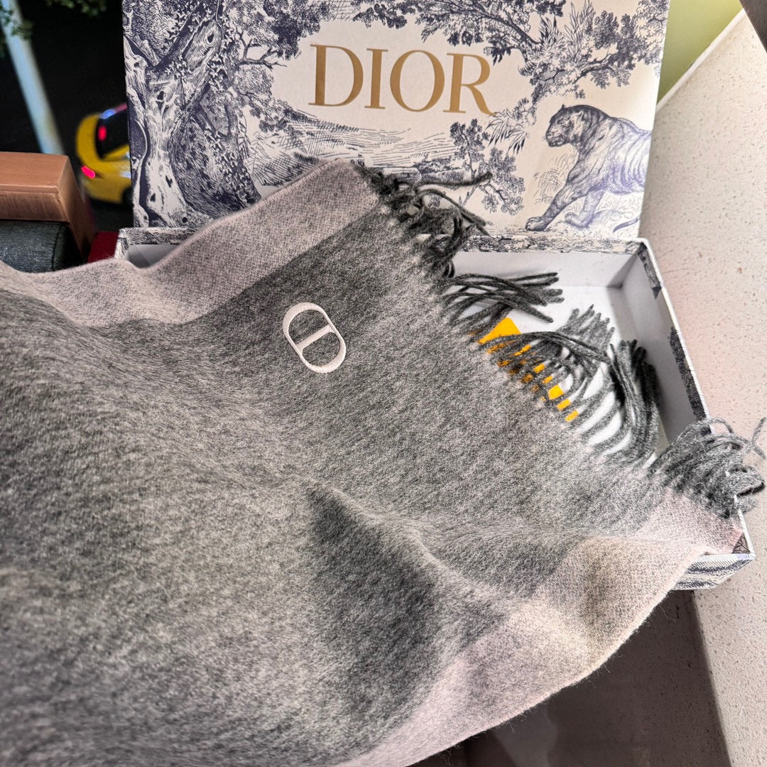 DIOR SCARF 180 CM IN MOUSE GRAY CASHMERE AND WOOL 408840