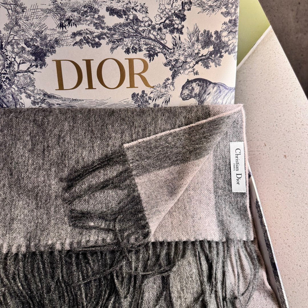 DIOR SCARF 180 CM IN MOUSE GRAY CASHMERE AND WOOL 408840