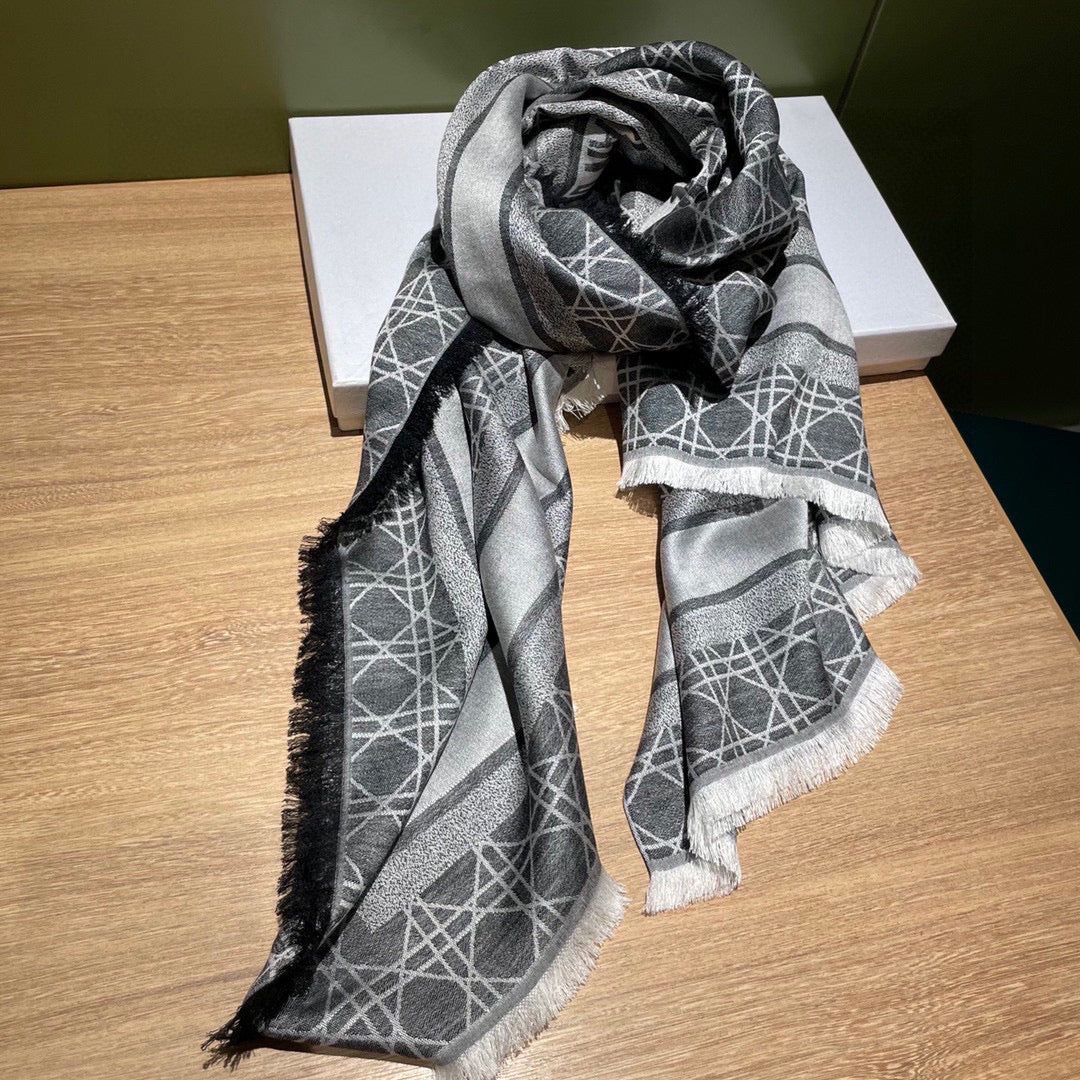 DIOR SQUARE SCARF 140 CM IN BLACK MIX WHITE WOOL AND SILK 415454