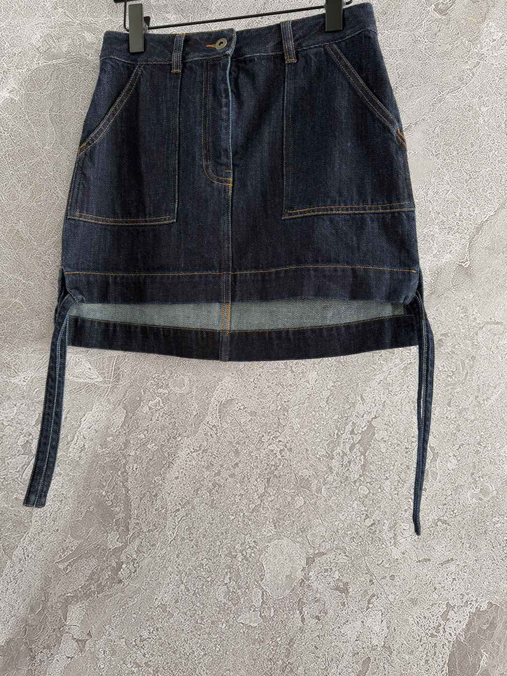 Loewe Pocket Leather Skirt Dark Blue Denim Cotton