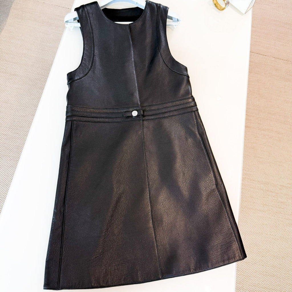 HERMES HERMES 25S LEATHER-BUCKLE WAIST VEST DRESS 120