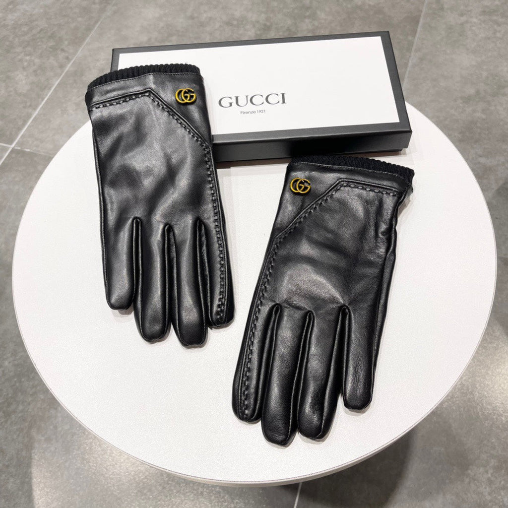 GUCCI TOUCHSCREEN GLOVES IN BLACK LAMBSKIN MIX WOOL 130577