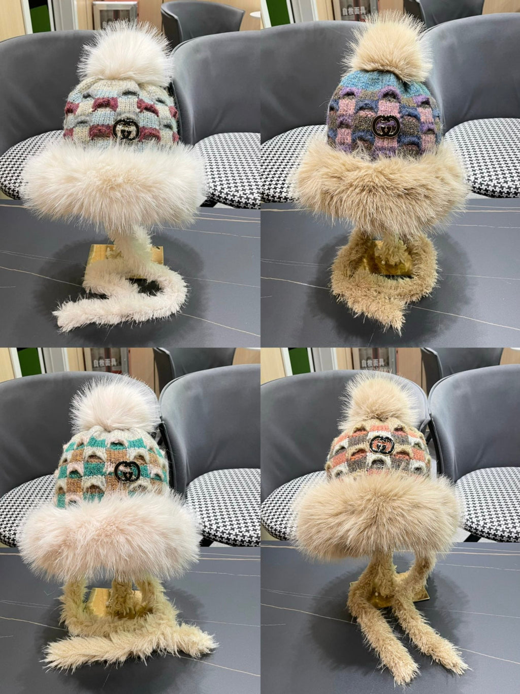 GUCCI BEANIE HAT IN COLORFUL WOOL AND RABBIT FUR 392117