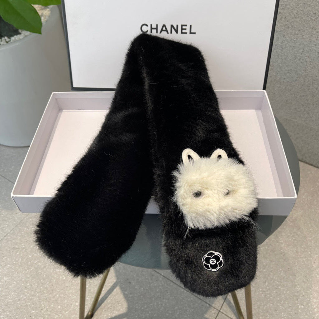 CHANEL SCARF IN BLACK RABBIT FUR 397450