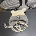 LOUIS VUITTON KNITTED BEANIE HAT WITH CUTE EARS IN WHITE MIX GRAY WOOL 403484