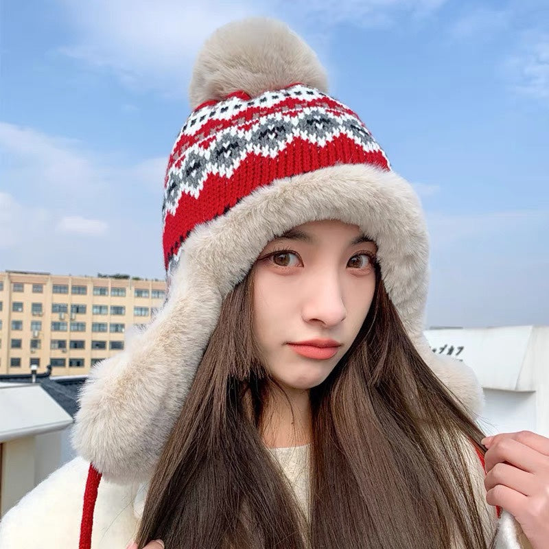 LOUIS VUITTON PLUSH EARMUFFS HAT IN COLORFUL WOOL AND RABBIT FUR 408169