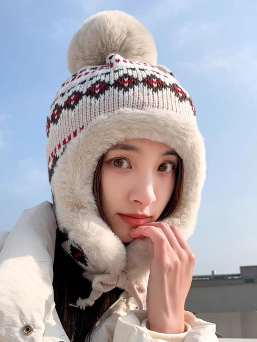 LOUIS VUITTON PLUSH EARMUFFS HAT IN COLORFUL WOOL AND RABBIT FUR 408170