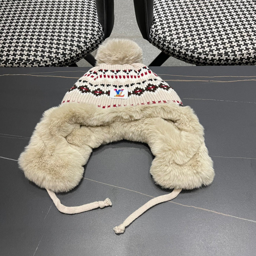 LOUIS VUITTON PLUSH EARMUFFS HAT IN COLORFUL WOOL AND RABBIT FUR 408170