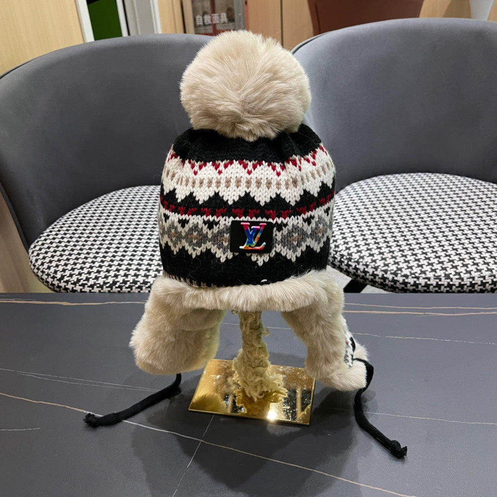 LOUIS VUITTON PLUSH EARMUFFS HAT IN COLORFUL WOOL AND RABBIT FUR 408171