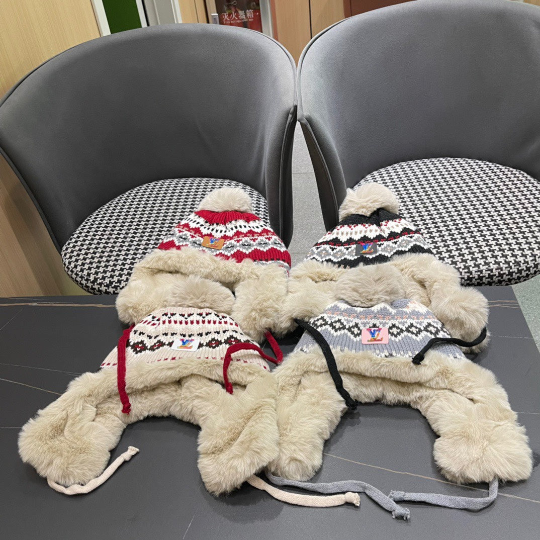 LOUIS VUITTON PLUSH EARMUFFS HAT IN COLORFUL WOOL AND RABBIT FUR 408172