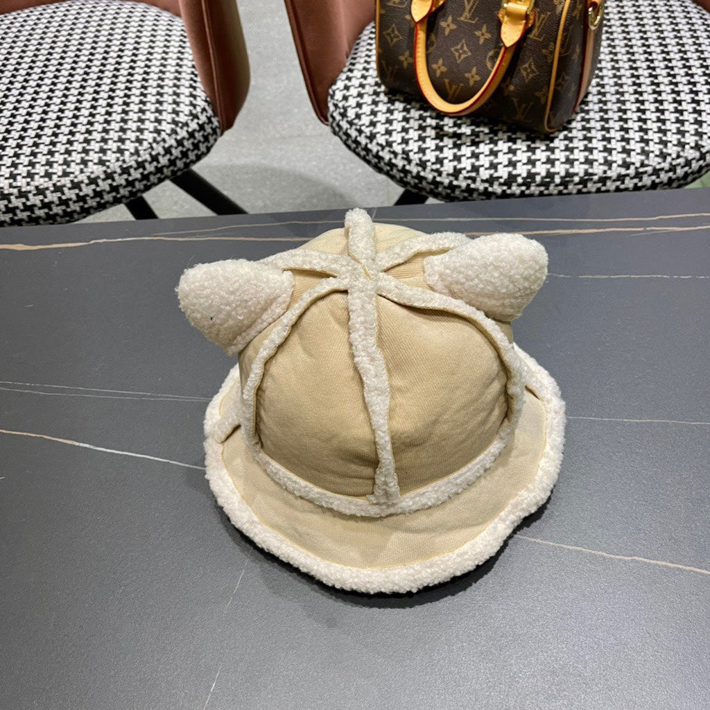 LOUIS VUITTON FISHERMAN HAT WITH CUTE CAT EARS IN BEIGE VELVET AND LAMB FUR 414690