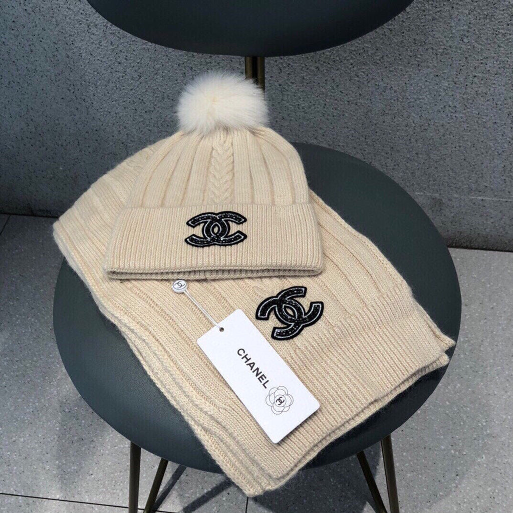 CHANEL SET SCARF AND HAT IN BISQUE BEIGE WOOL 420821