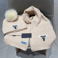 PRADA SET SCARF AND HAT IN BISQUE BEIGE CASHMERE AND RABBIT FUR 433245