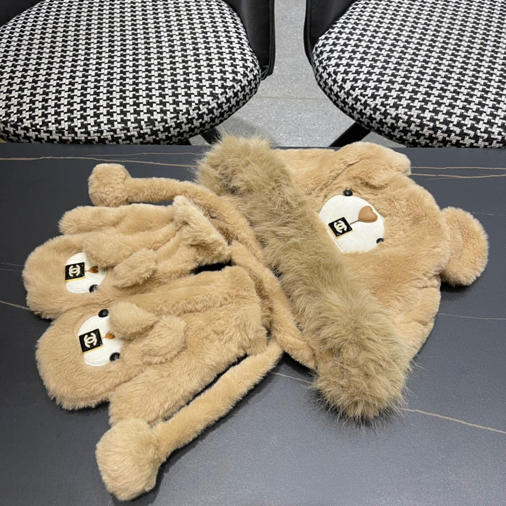 CHANEL THREE-PIECE SET IN CAMEL BROWN FLEECE AND WOOL 433194