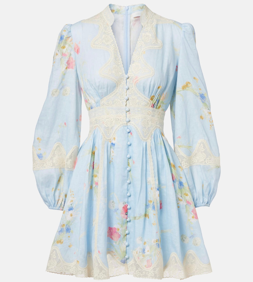 LONG-SLEEVE BLUE FLORAL DRESS