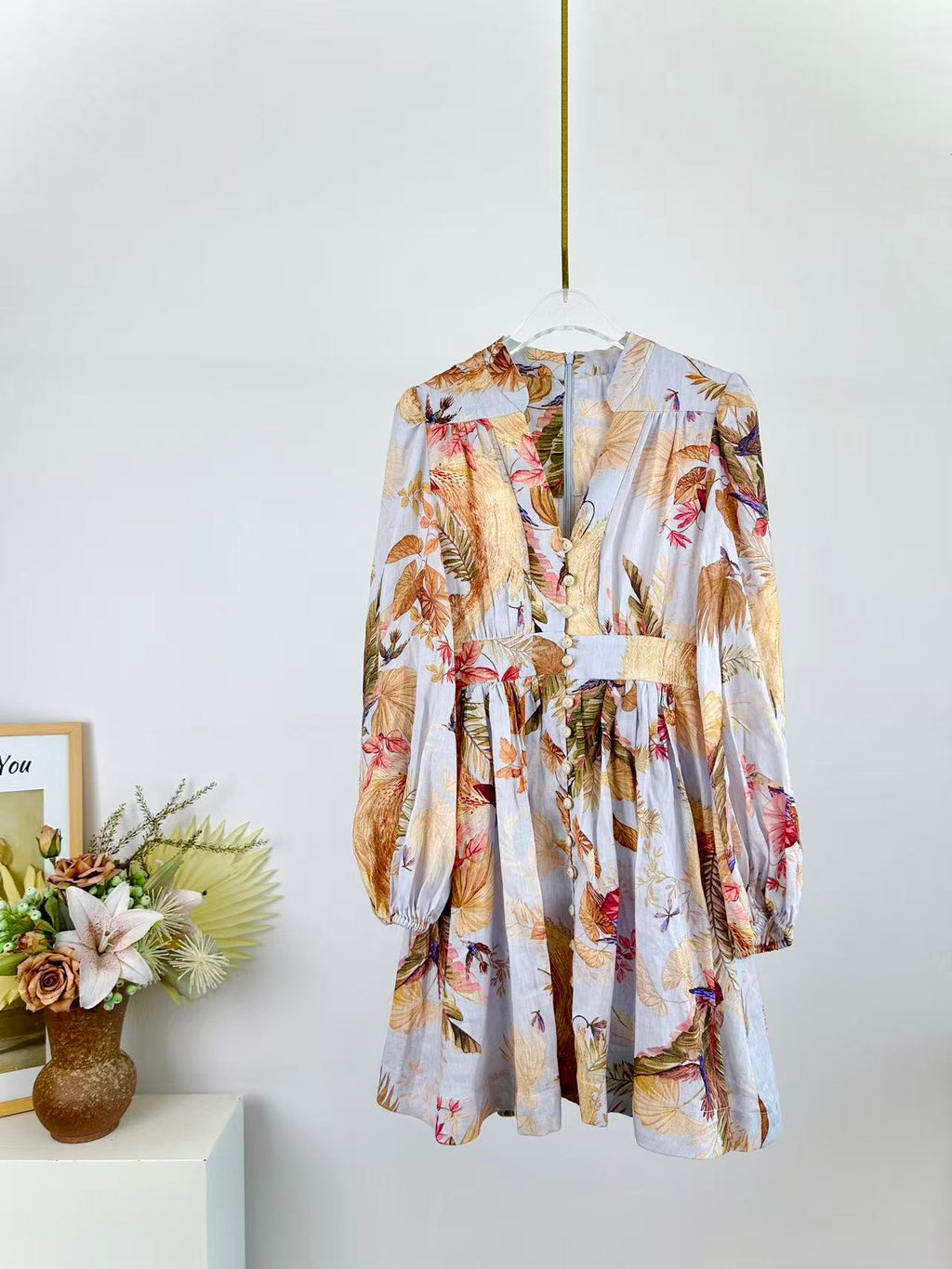 LONG-SLEEVE FLORAL PRINT DRESS