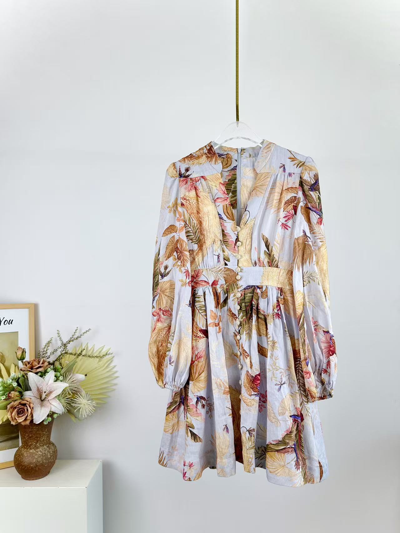 LONG-SLEEVE FLORAL PRINT DRESS