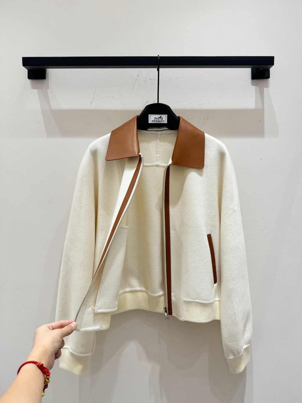 HERMES 25S CASERE COAT WITH SHEARLING COLLAR 253