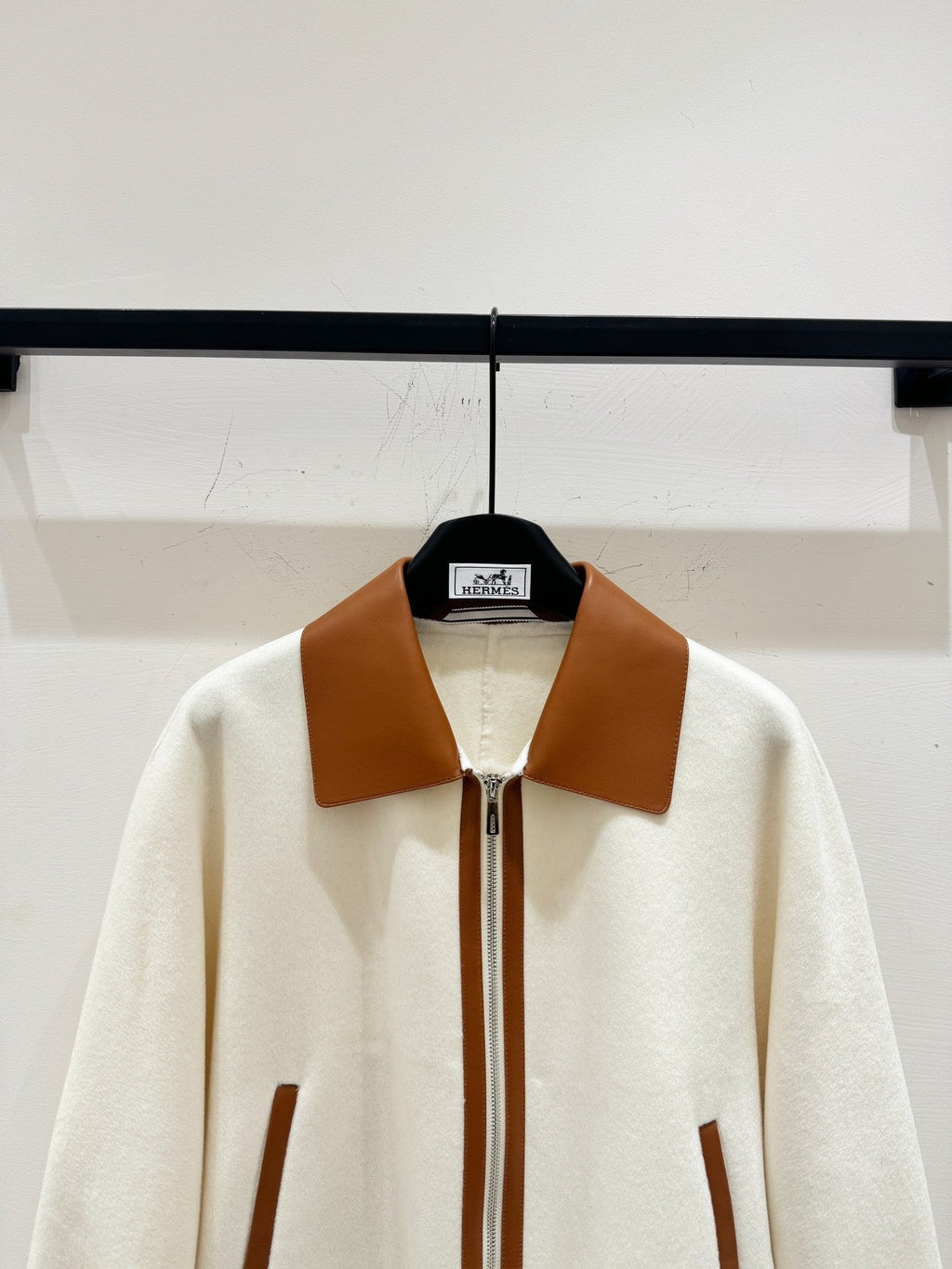 HERMES 25S CASERE COAT WITH SHEARLING COLLAR 253