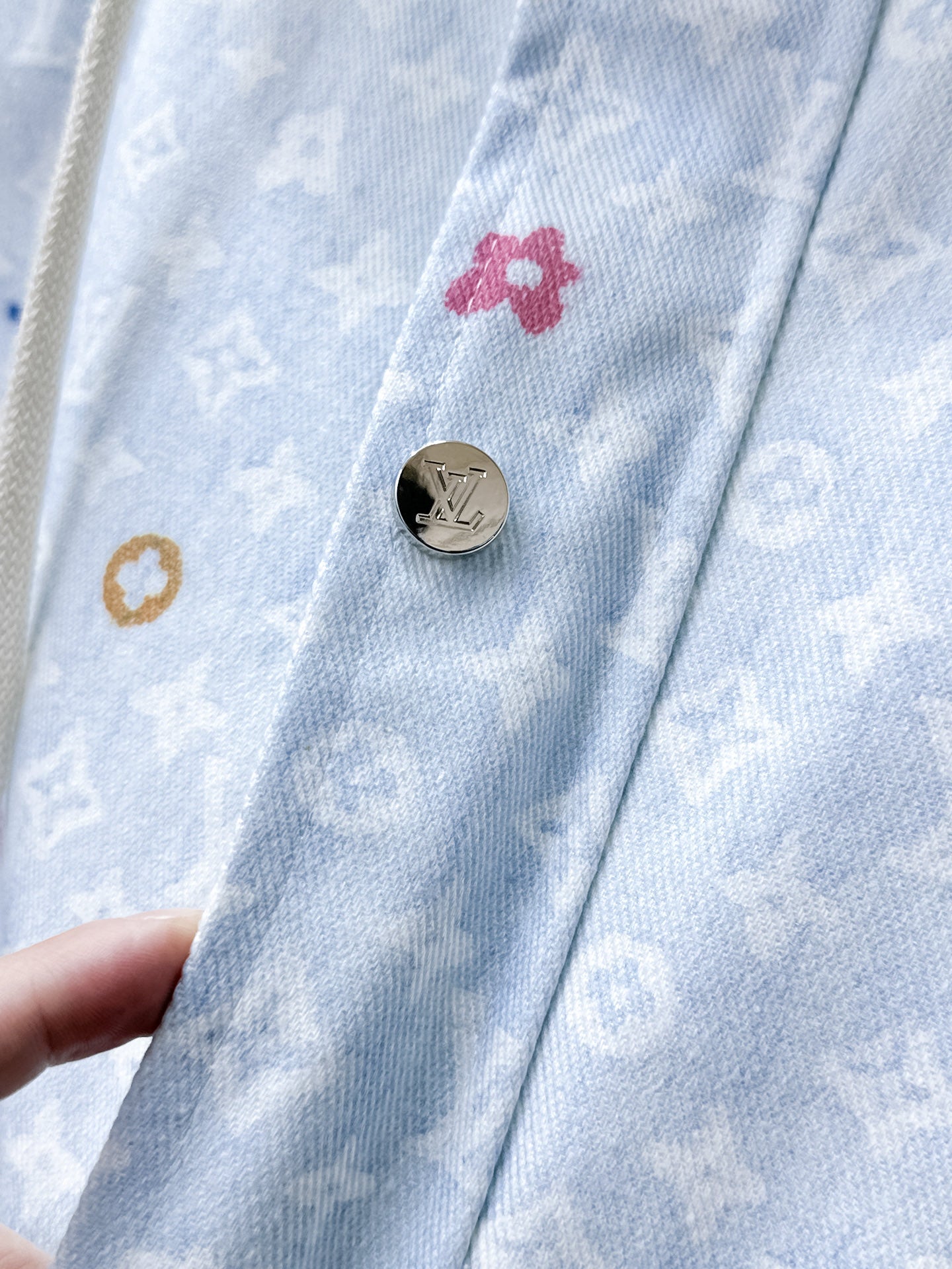 LOUIS VUITTON LV HOODED JACKET IN PASTEL LIGHT BLUE MONOGRAM CRAGGY DENIM 239120