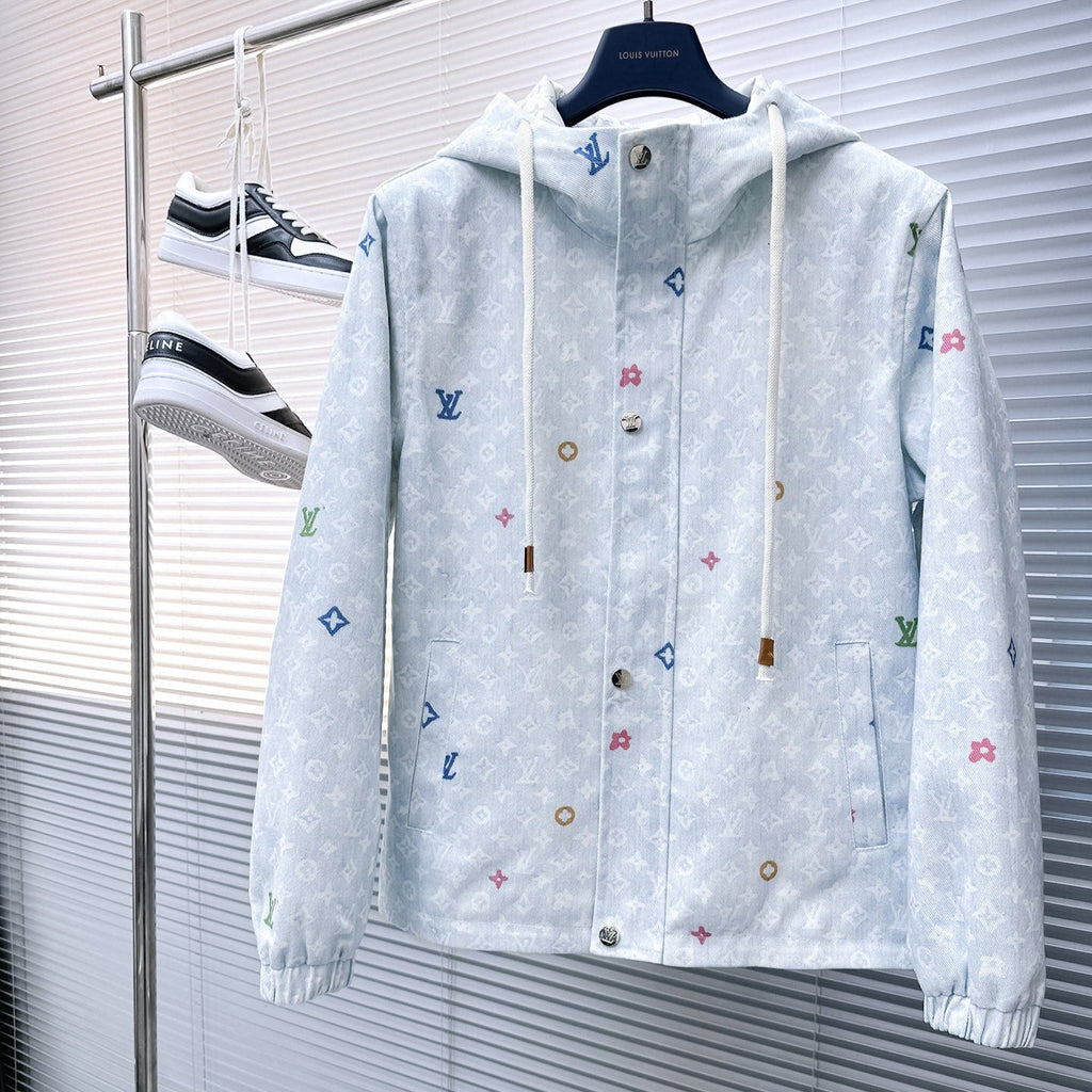 LOUIS VUITTON LV HOODED JACKET IN PASTEL LIGHT BLUE MONOGRAM CRAGGY DENIM 239120