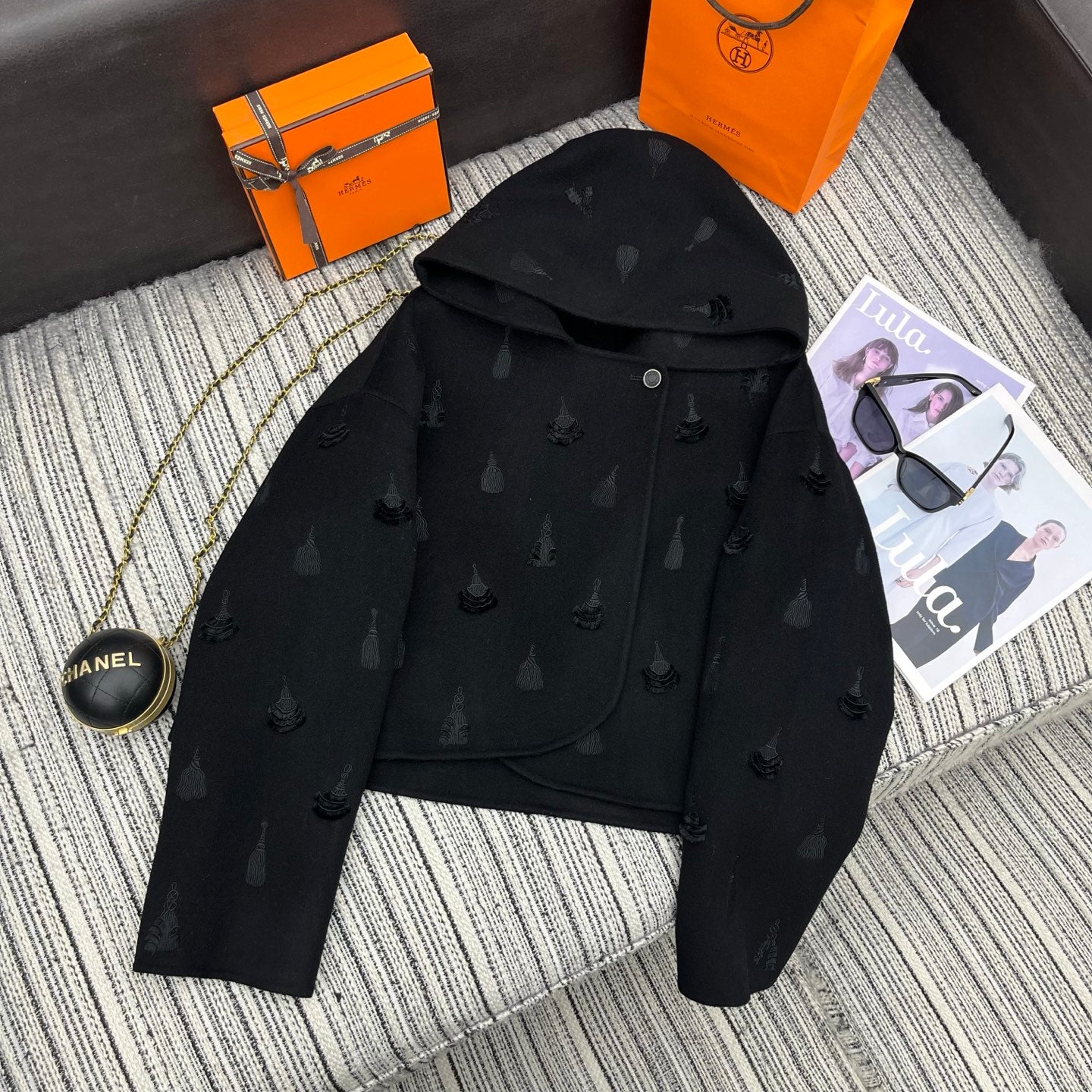 HERMES 25S REVERSIBLE SHORT CASERE HOODED COAT 013