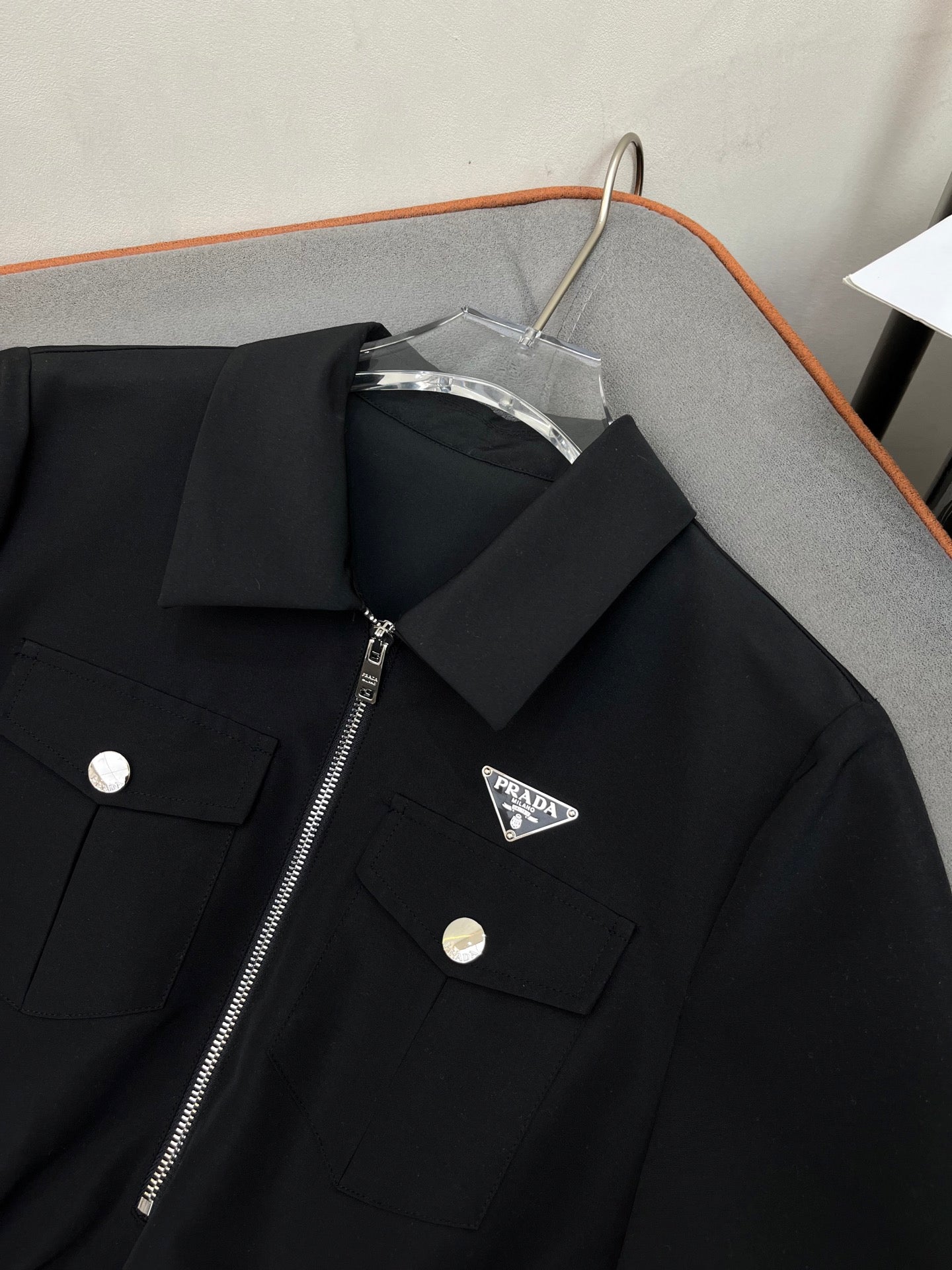 PRADA SHIRT DRESS WITH ZIP-UP COLLAR AND BELT