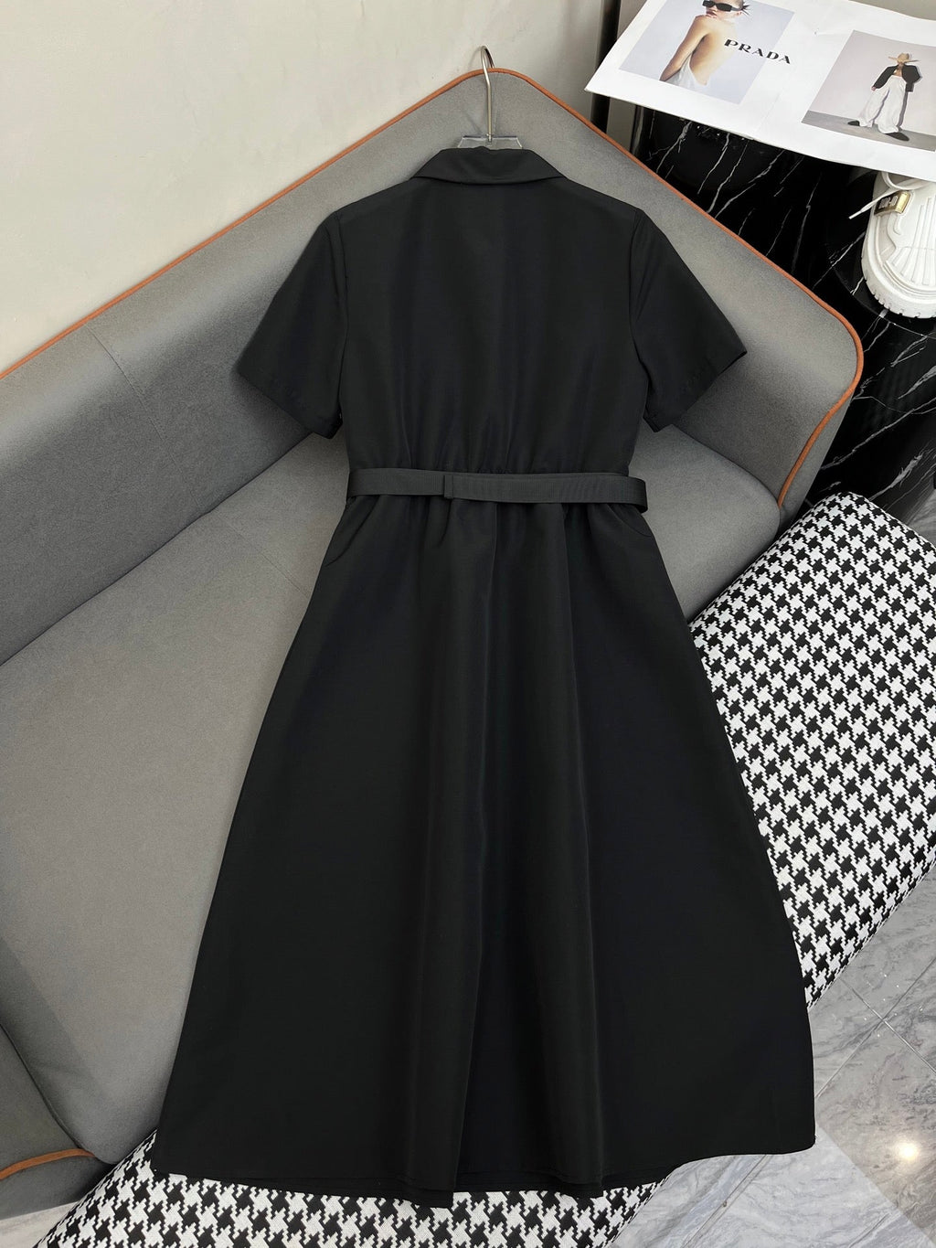PRADA SHIRT DRESS WITH ZIP-UP COLLAR AND BELT